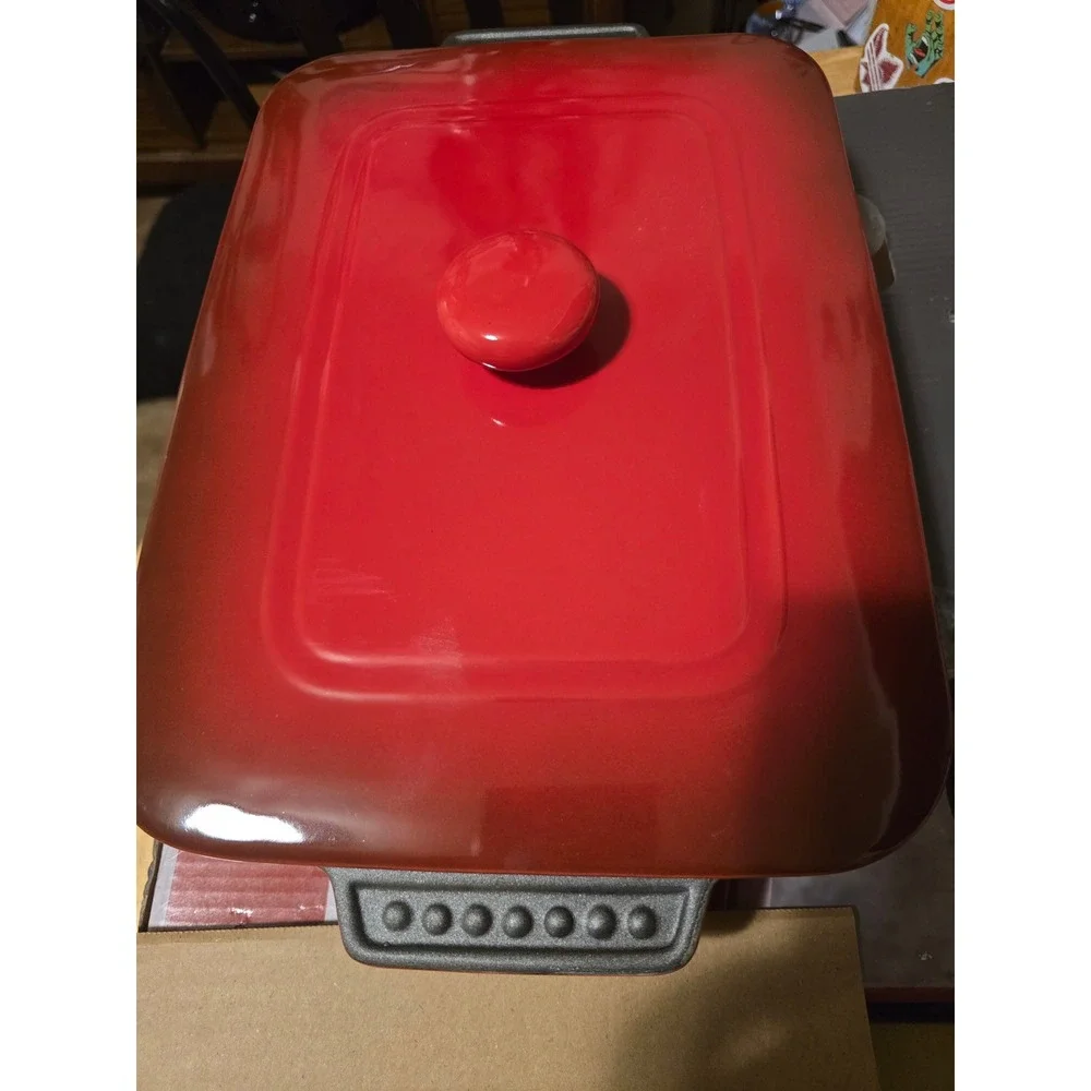 Parini Cookware Red Ombre Rectangle Baker Non-Stick Ceramic Casserole Dish‎ Lid